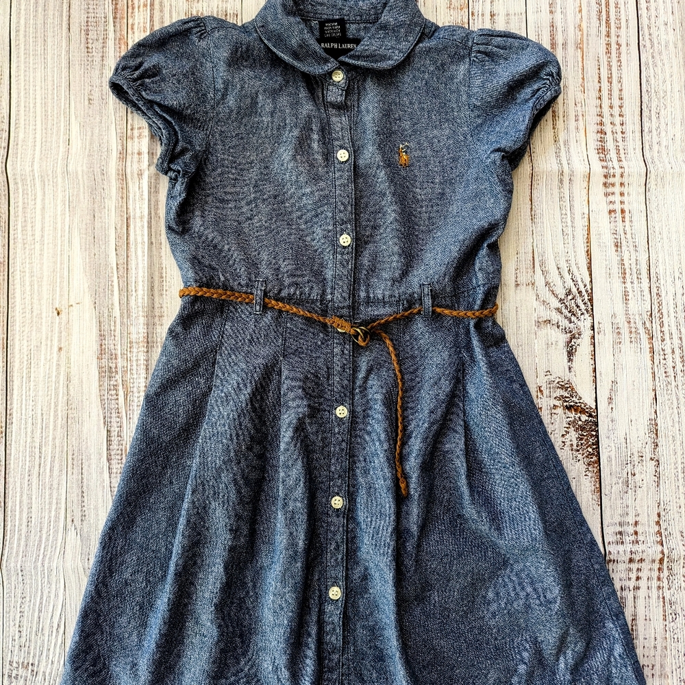 Polo By Ralph Lauren Girls Chambray Denim Dress Size 6